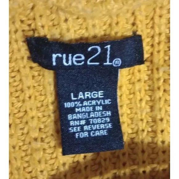 Rue21 Sweater Hoodie Lace Up Ribbed Long Sleeve Mustard Yellow Size Large - Picture 3 of 4